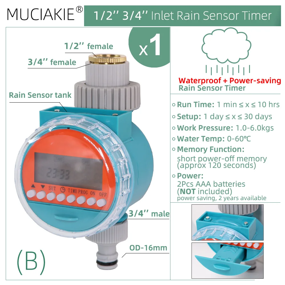 MUCIAKIE Garden Automatic Watering System Timer Rain Sensor Solar LCD Electronic Drip Irrigation Controller Greenhouse Irrigator