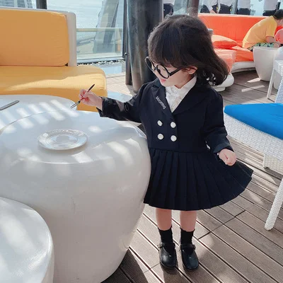 Little Girls Navy Wind Long Sleeve Dress 2023 Spring Autumn New Children's Fashion Dress College Style Baby Kids One Piece X521