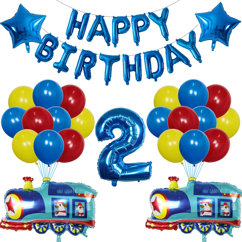 1set train foil ballon boy 1 2 3 4 5 6 7 8 9 years old happy birthday banner birthday party decoration kids car toy gift