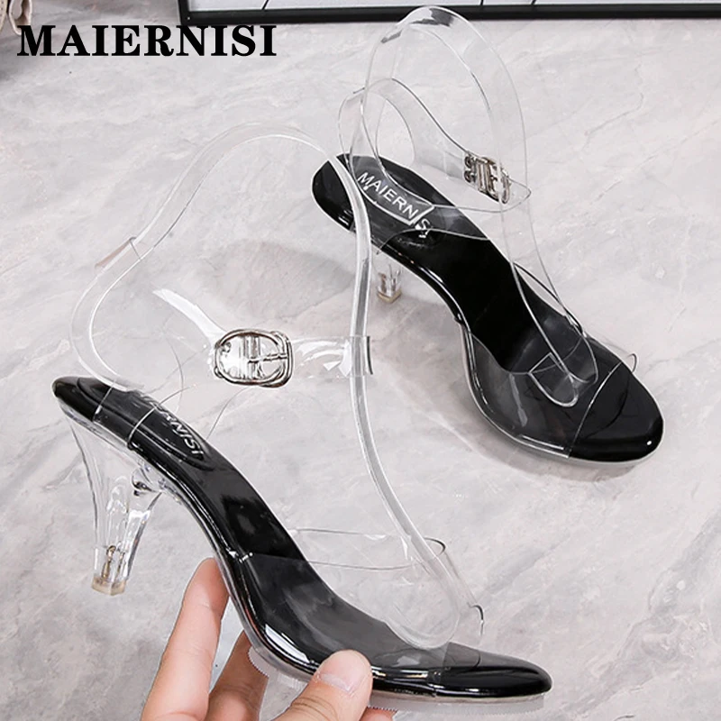 Summer Walk Show Model High Heels Women Sandals Sexy Transparent Crystal Party Ladies Shoes Wedding Bridal Shoes Silver Big Size