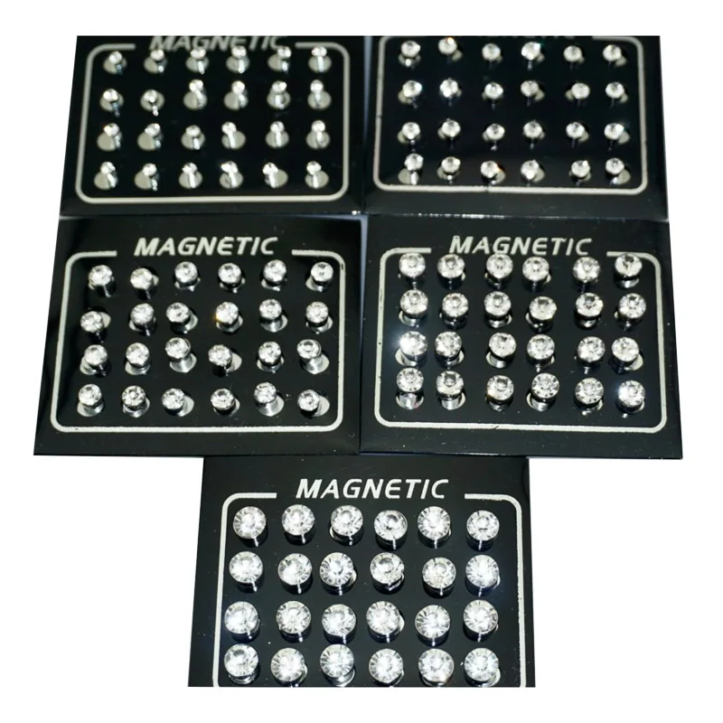 12 Pair/lot 3/4/5/6/7mm Round Crystal Rhinestone Magnet Stud Earring Puck Women Mens Magnetic Fake Ear Plug Jewelry