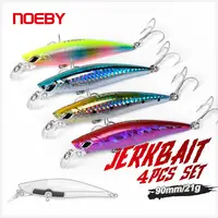 Noeby-Juego de señuelos de pesca de pececillo que se hunden, Jerkbait Wobbler para lubina, cebo duro Artificial, aparejos de pesca, 90mm, 21G, juego de 4 Uds.