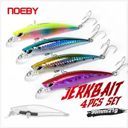 Noeby-Sinking Minnow Fishing Lure Set, Wobbler Jerkbait for Sea Bass, Artificial Hard Bait, Fishing Tackle, 90mm, 21G, 4Pcs Set