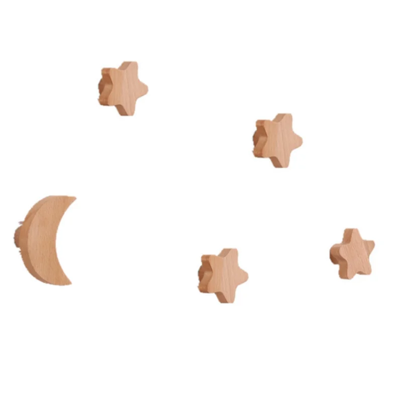 Nordic Solid Wood Beech Wall Hook Free Perforated Porch Sticky Creative Hook Coat Hat Hanger Star Moon Home Hotel Decoration