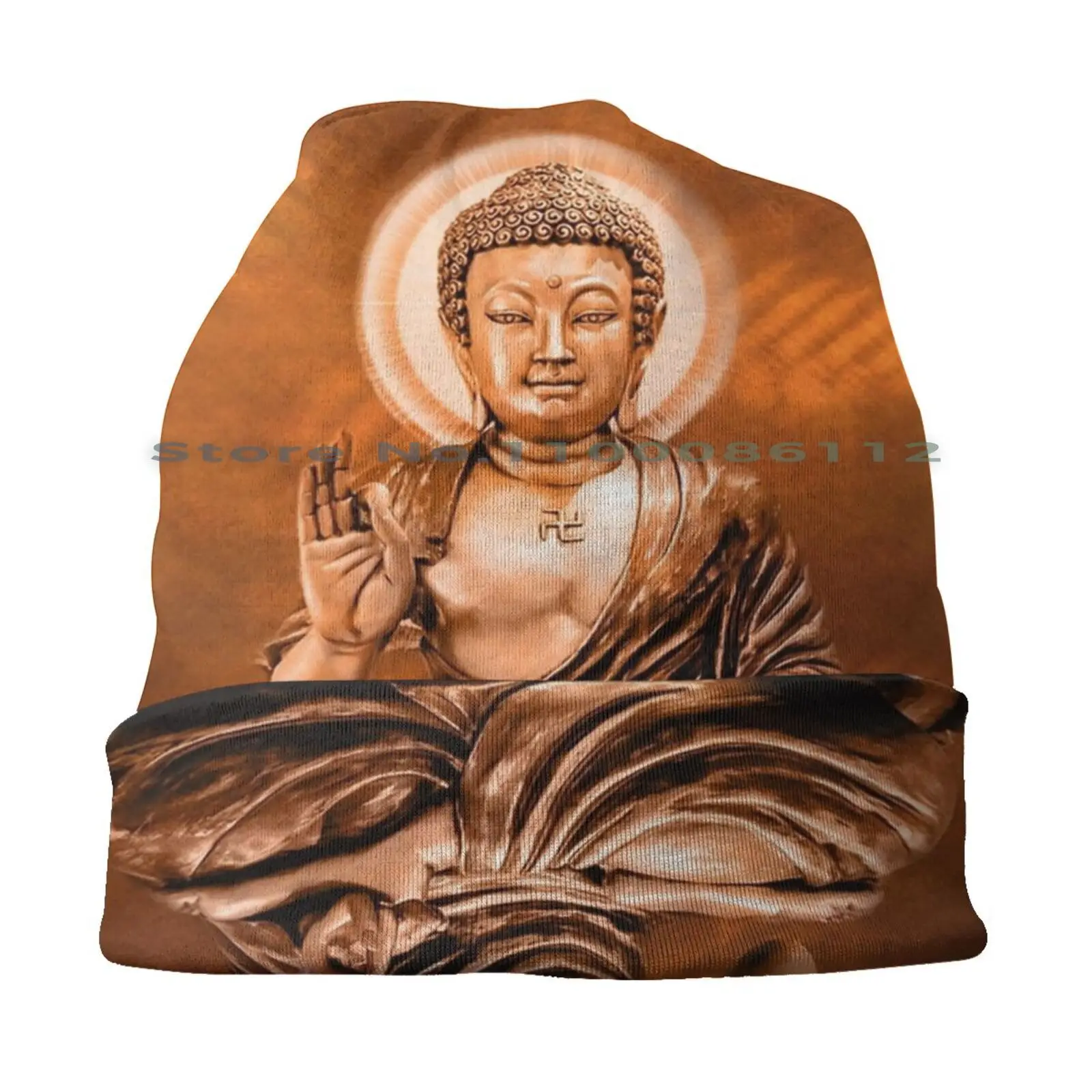 Buddha Beanies Knit Hat Gautama Buddha Buddhism Legend Statue Gold Copper Meditation Yoga Zen Spiritual Buddhist Peace Religion