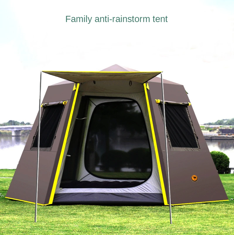 Outdoor automatic tent 5-8 people camping 3-4 people rainproof thickened hexagonal aluminum pole outdoor camping double camping