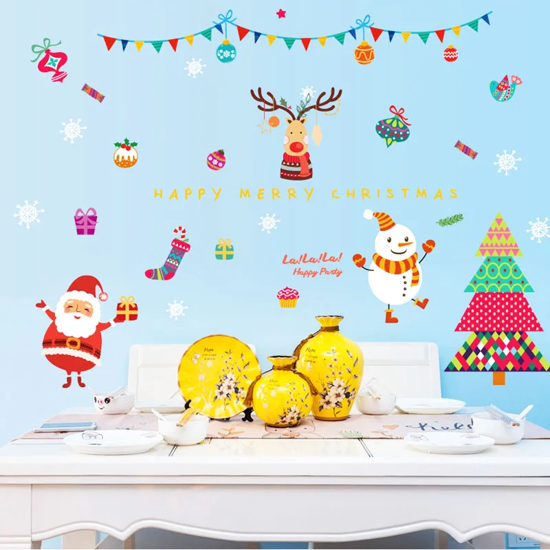 Christmas DIY decoration supplies stickers storefront glass wall stickers storefront scene festive Santa Christmas tree