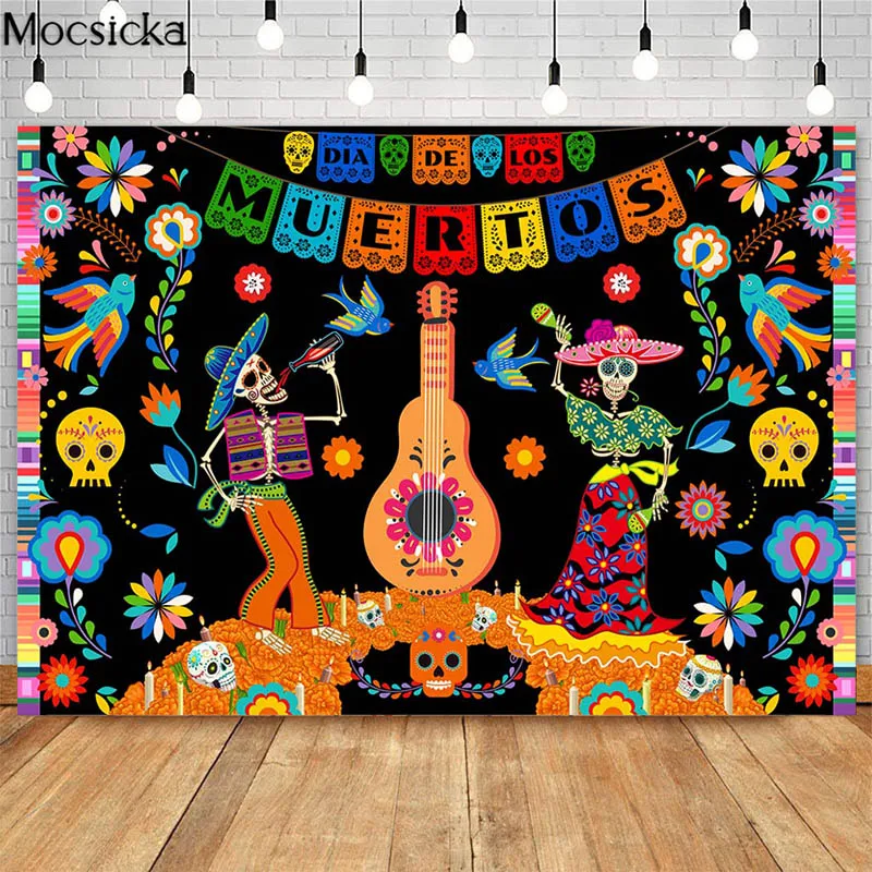 

Day of The Dead Backdrop for Mexican Fiesta Sugar Skull Photography Background Birthday Party Table Decoration Photo Booth Shoot