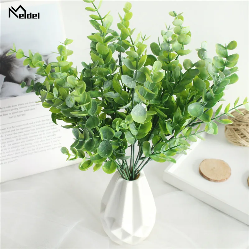 Kunstplanten Eucalyptus Gras Plastic Varens Groene Bladeren Nep Bloem Plant 7 Vork 35 Mesh Eucalyptus Leaf Wedding Home Deco