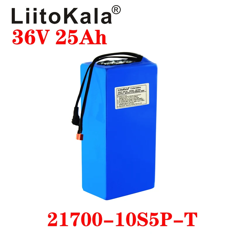 LiitoKala-36V 25AH 21700 10S5P 500W 삼각형 배터리, 전기 자전거 36V 리튬 이온 배터리 팩, 무료 가방 포함, 30A BMS