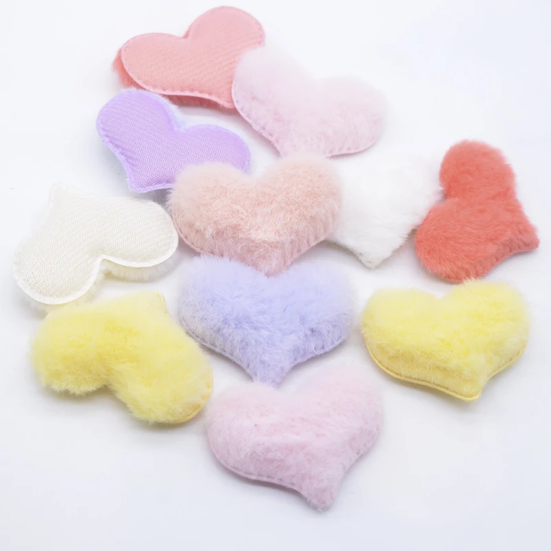 12Pcs 55*40mm Soft Plush Furry Heart Applique for DIY Headdress Hair Clip Bow Decor Accessories Clothes Hat Shoes Sewing Patches