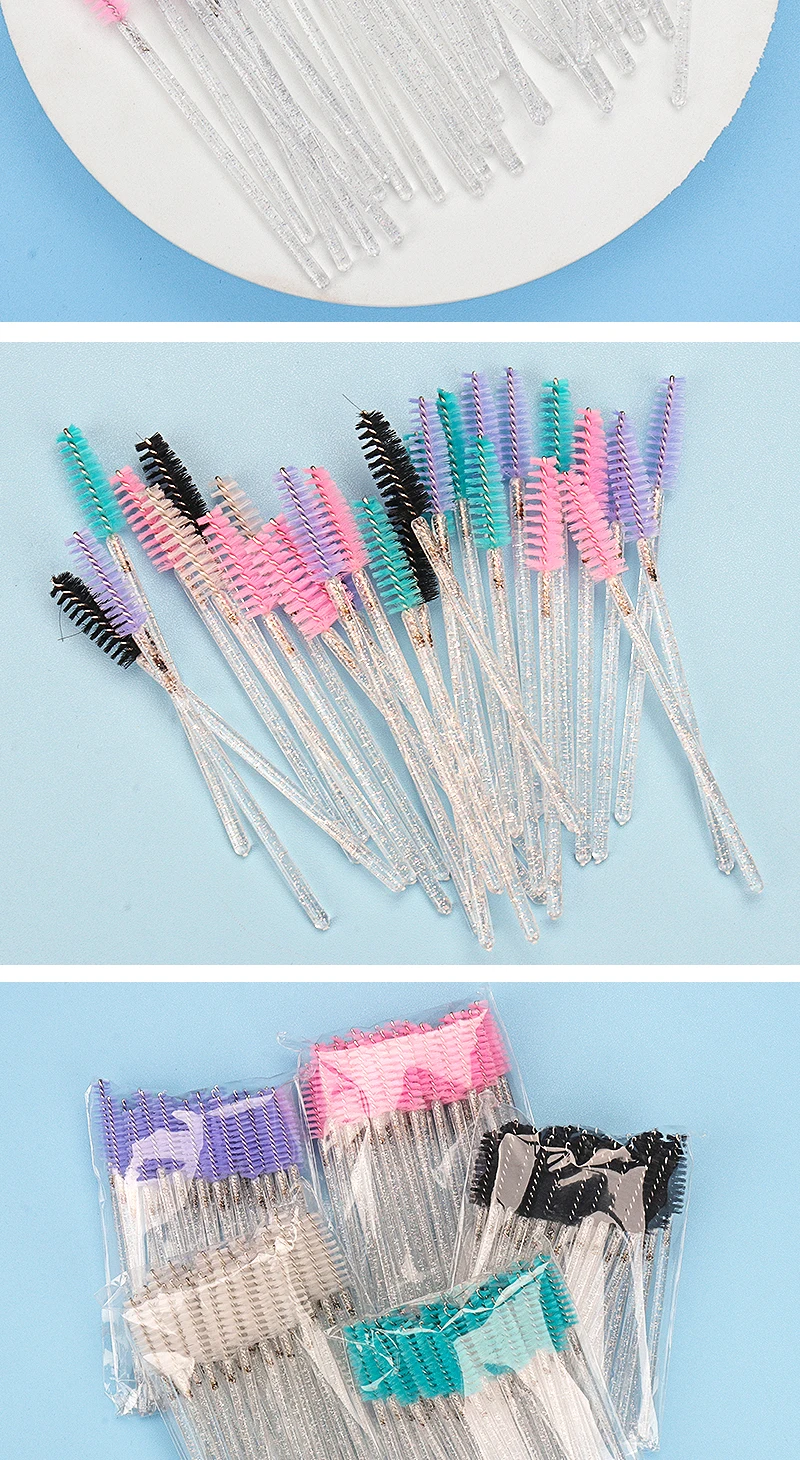50Pcs Kosmetische Wimpern Pinsel Wimpern Make-Up Pinsel Einweg Weiß Kristall Mascara Zauberstäbe Pinsel Wimpern Verlängerung Werkzeuge – Detail 10