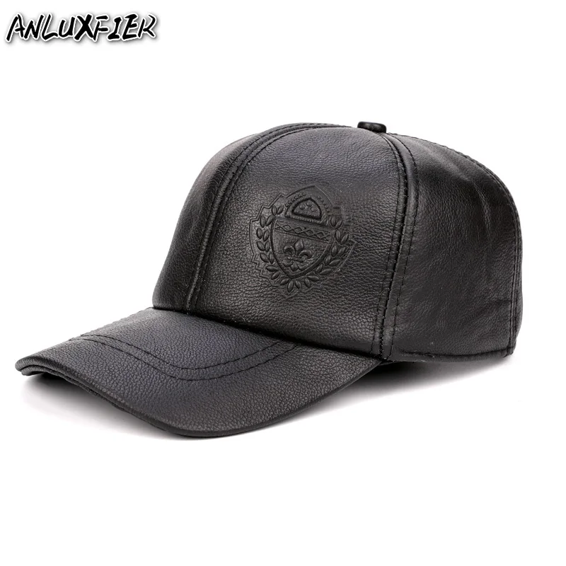 R004 Adult Natural Leather Hat Men Fashion Baseball Caps Women Autumn and Winter Outdoor Cowhide Skin Hats Adjust Size