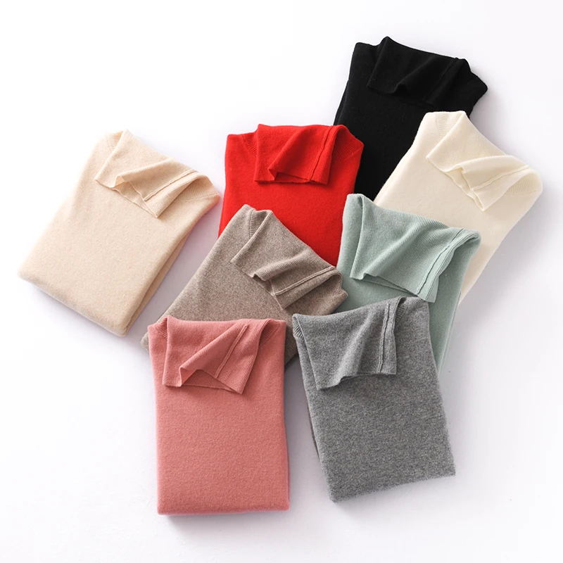 Suéter de lana merina pura para mujer, jersey de cuello alto de Cachemira, Jersey de punto de manga larga, Tops de fondo, 5xl talla grande, 100%