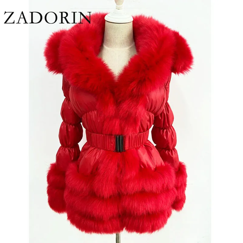 ZADORIN 2024 Womens Winter Coat Warm White Duck Down Jacket Women Detachable Sleeve and Hood Faux Fur Coat Black Puffer Jacket