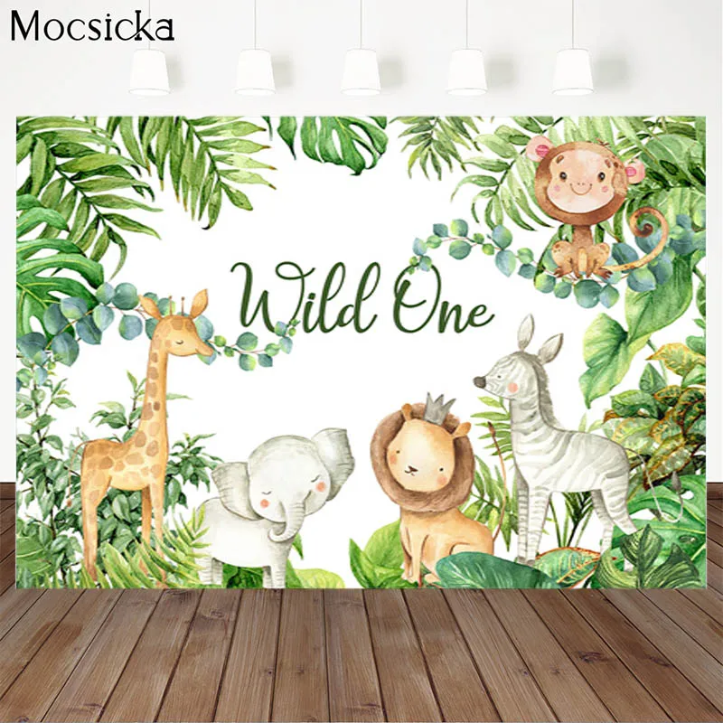Mocsicka 베이비 샤워 사진 배경 야생 동물 장식 스타일 어린이 초상화 사진 벽지 사진 소품 배너