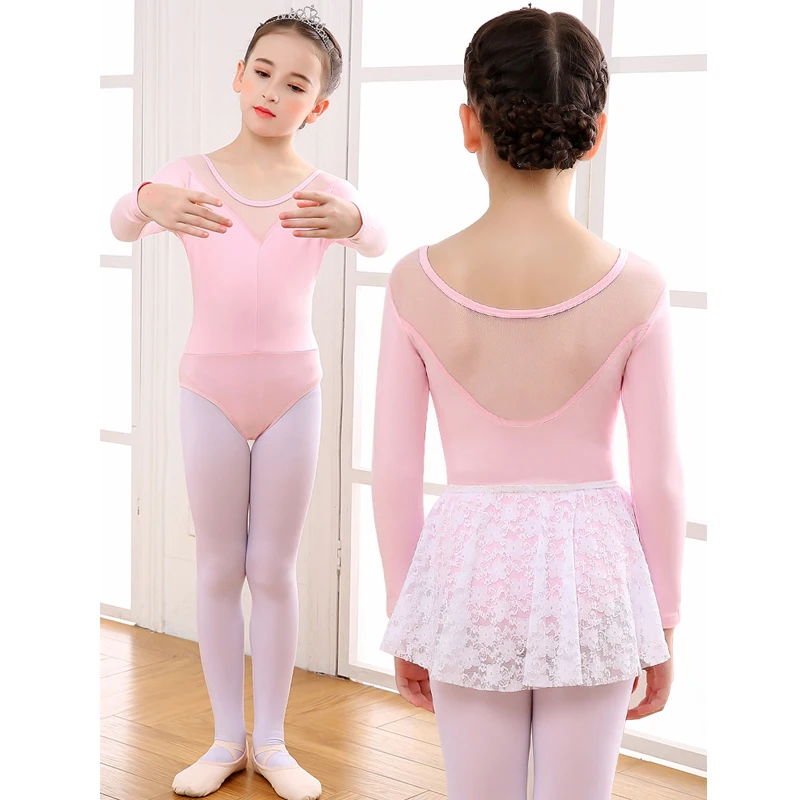 Ballet Leotards Girls Ballerina Practice Dance Kids Power Mesh Cotton Long Sleeve Dance Leotard Kids Gymnastics Leotards