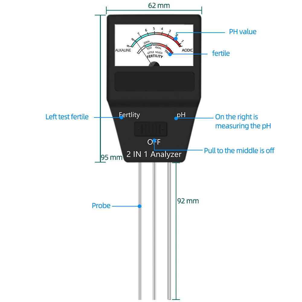 Handheld 2 in 1 Soil PH Meter Professional PH Fertlity Detector Flower Soil Moisture Tester Indoor Outdoor Garden Planting Tool