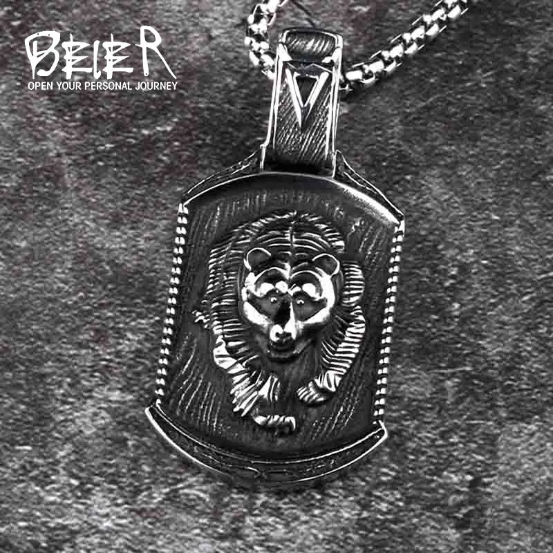 Beier 316L stainless steel Amulet Norse Viking Bear Animal Pendant Necklace Fashion Men gift  Fashion Pagan Jewelry LP413