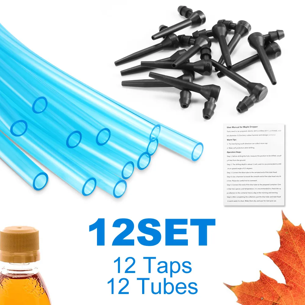 

12pcs/Set Maple Tree Tapping Kit With Tube Anti-Slipping Food Grade Plastic Maple Sap Tap Outdoor DIY Tools Black