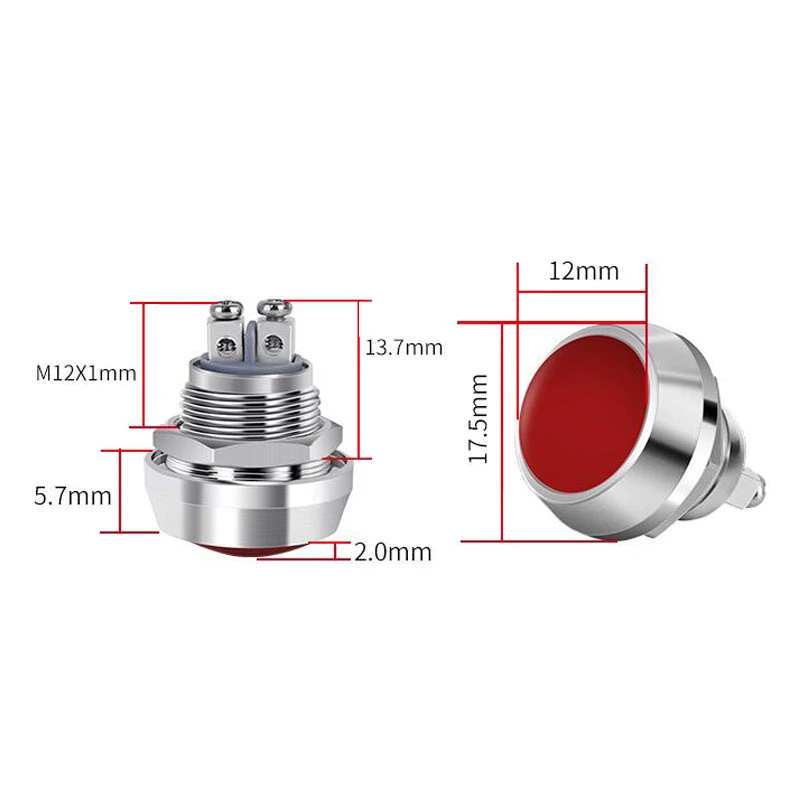 12mm Ball Round Head Reset Waterproof Metal Push Button Switch Screw Feet Control Switch Car 12V Momentary Swtich Power Buttons