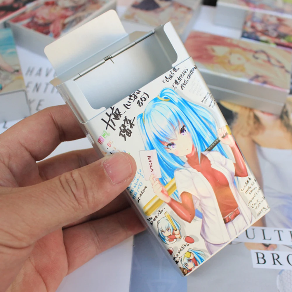 Japanese Anime Cigarette Case Aluminum Alloy Sexy Cute Animation Tobacco Box Container Storage Box Smoking Accessories