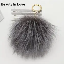 Fluffy Real Fox Fur Ball Big 15cm Pom Poms Natural Fur Pompom Leather Strap Keychain Key Chain Ring Pendant For Women Charm f278