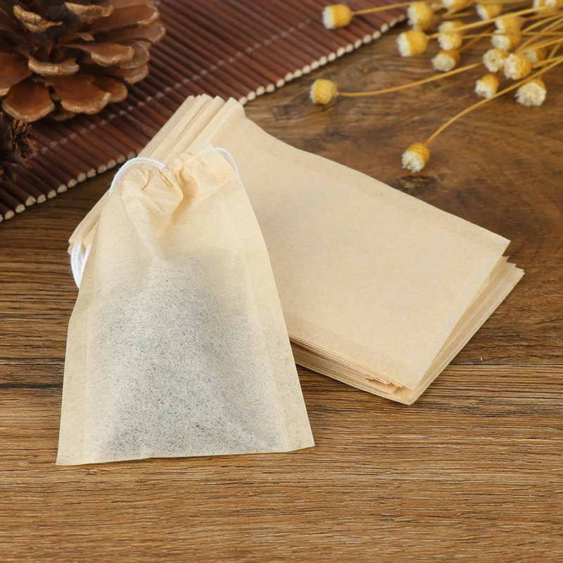 Bolsitas de té vacías con cordón para hierbas, papel de filtro para infusiones sueltas, 100 unidades
