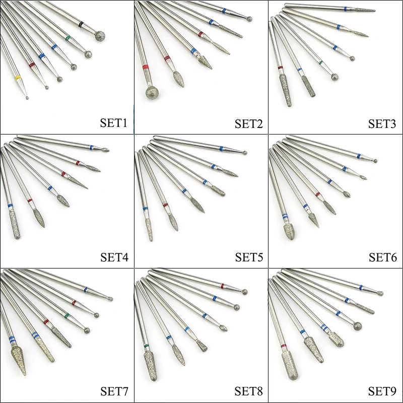 9 arten Diamant Nagel Bohrer Drehen Fräsen Cutter für Elektrische Maniküre Maschine Burr Set Nagel Dateien Entfernen Gel Zubehör Werkzeuge