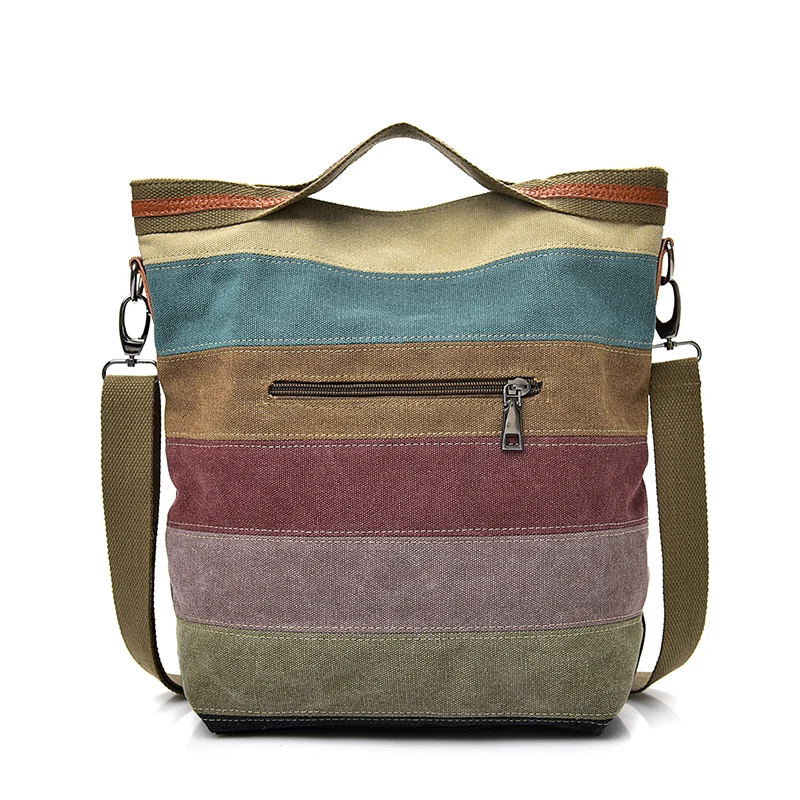 Spring Stripes Printing Rainbow Crossbody Bags for Women Large Messenger Bag Canvas Fashion Handbags Women Bags Bolsas Tote bag