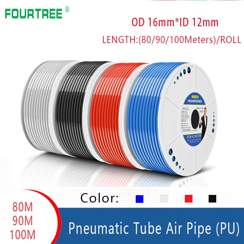 

80/90/100 Meters PU Pneumatic Pipe Air Tubing Component Parts 16*12mm Tube Connector Line Hose For Compressor High Quality