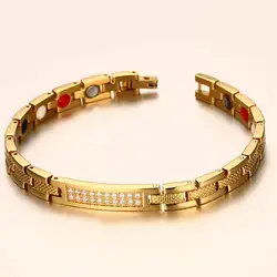 Magnetic Bracelet Benefits Femme Luxury Stainless Steel Bracelet Women Gold-color Health Energy Women's AAA Zirconia Jewelry