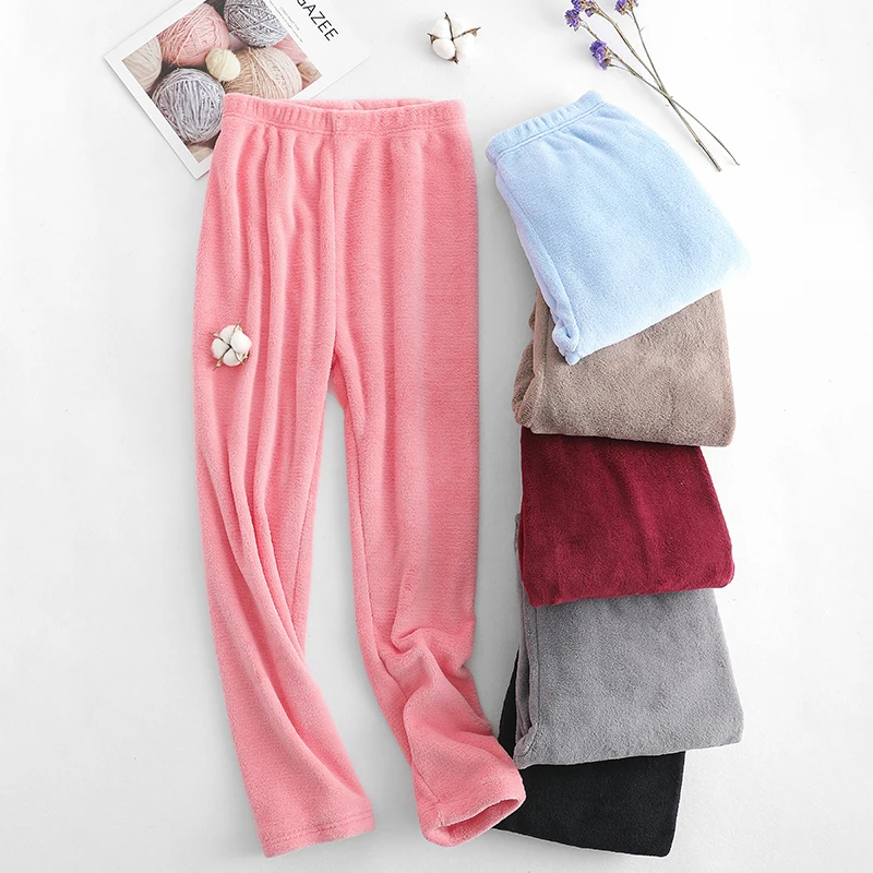 

Women Flannel Pajama Bloomers Pants 2019 Winter Elastic Loose Trousers Waist Solid Pajamas Bottom Home Sleep Warm Underwear
