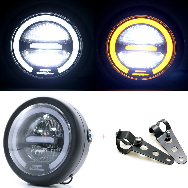 Faro LED Universal para motocicleta, luz delantera negra Retro de 6,5 pulgadas, para Cafe Racer, Chopper, Honda CG/GS 125