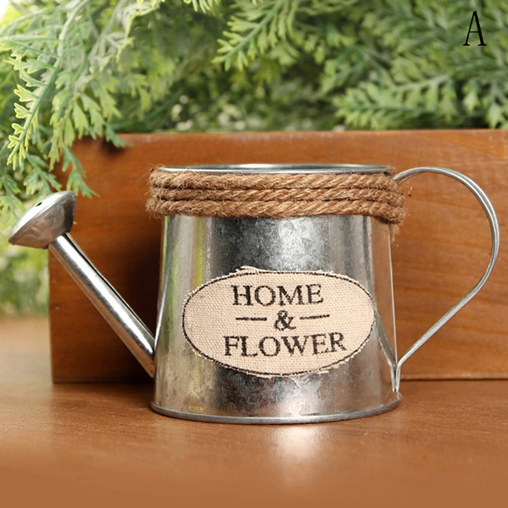 Vintage  Watering Cans Flowers Bucket Barrel Metal Vases Vintage Home Garden Ornaments Retro Metal Craft Artificial Holder Decor