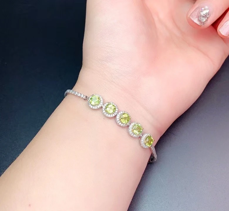 

elegant peridot gemstone bracelet for women silver fine jewelry natural gem 925 sterling silver birthday gift lucky birthstone