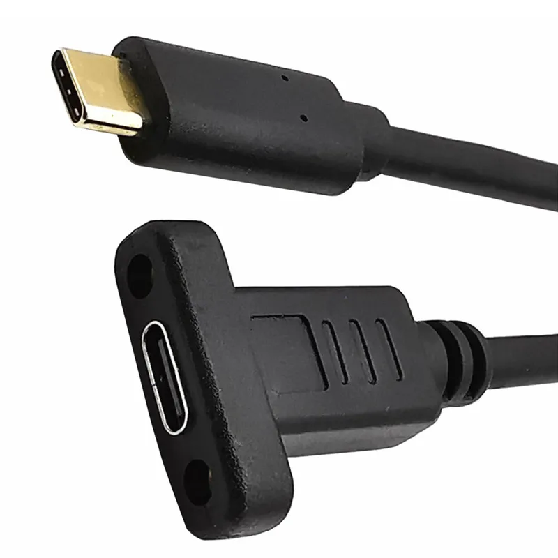 USB Tipe C Kabel Ekstensi USB 3.1 Data Kabel Video USB-C Laki-laki Ke Perempuan Extender Konektor Kabel dengan Sekrup Panel mount Terlindung