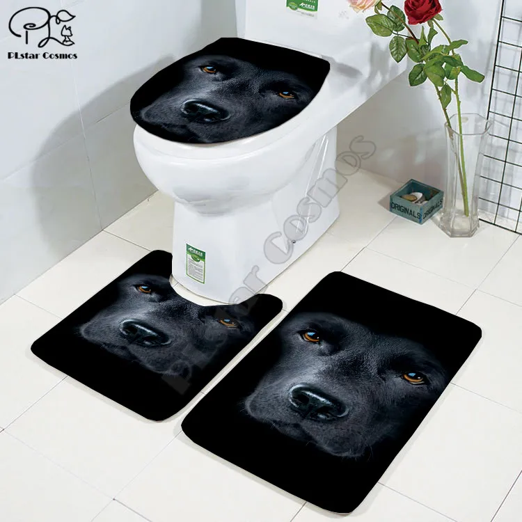 Cartoon Funny dog 3D printed Bathroom Pedestal Rug Lid Toilet Cover Bath Mat Set drop shipping style-3