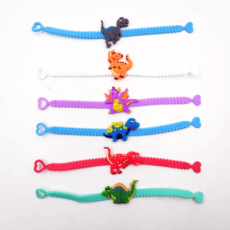 6PCS/lot Party Birthday Dinosaur Bracelets Cartoon Dinosaur Party Set Boys Birthday Party Favors Kids Wristband Child Gift