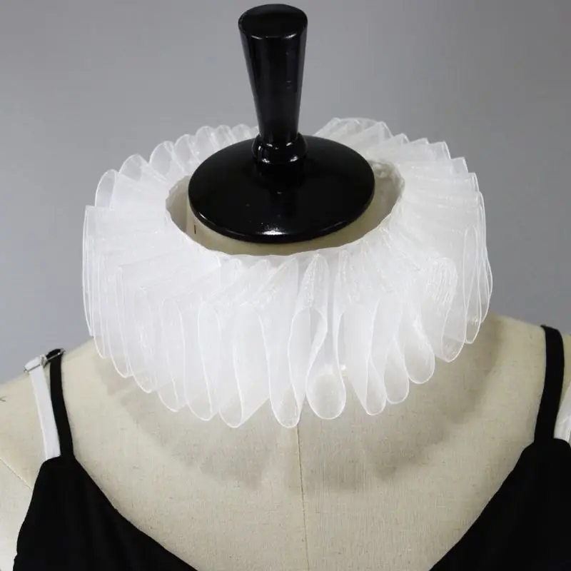 

Women Renaissance Elizabethan Ruffled Fake Collar Chiffon Retro Clown Neck Ruff