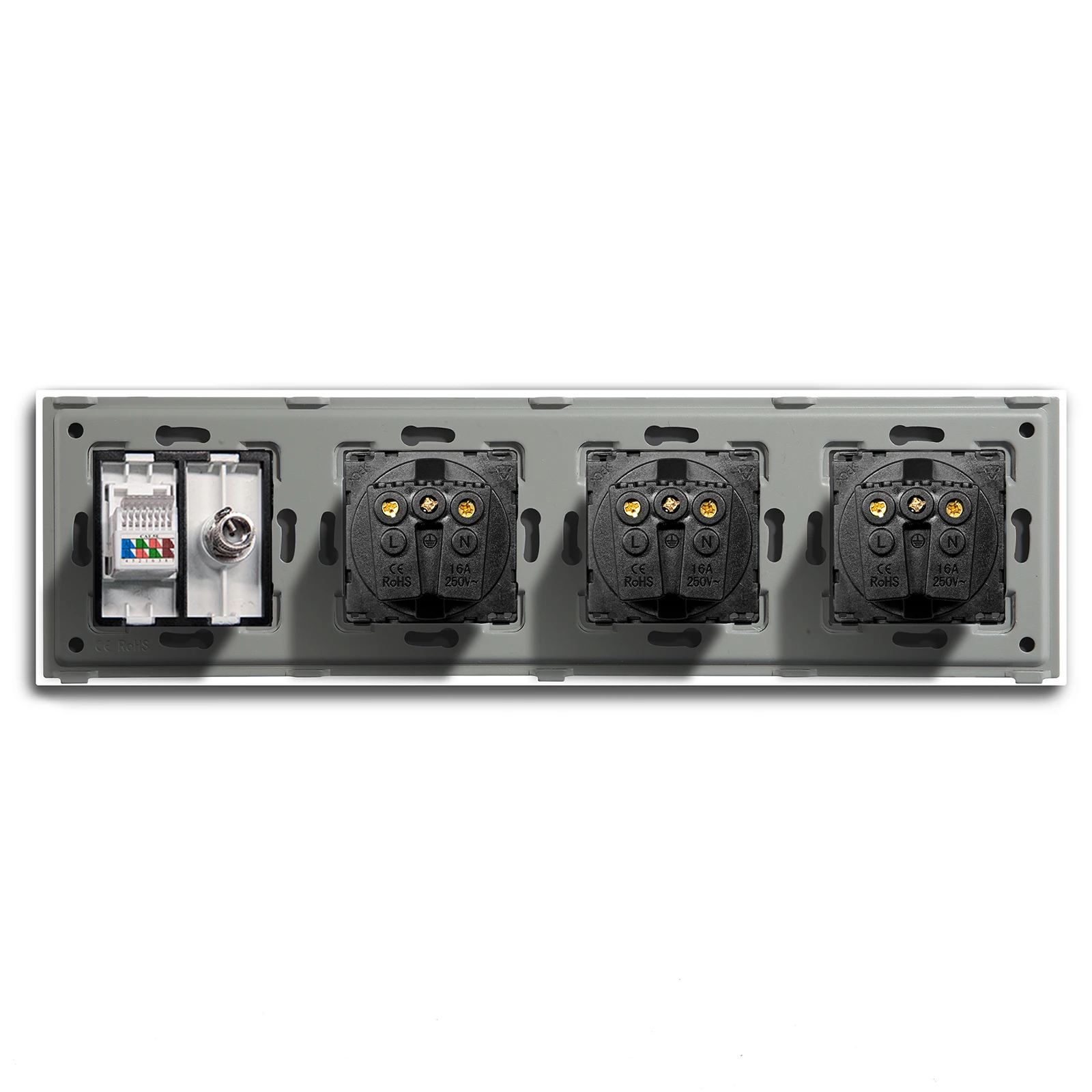 BSEED Double Wall Sockets EU Standard Four Frames Power Sockets TV PC Internet Crystal Glass Panel White Black Gold EU Standard