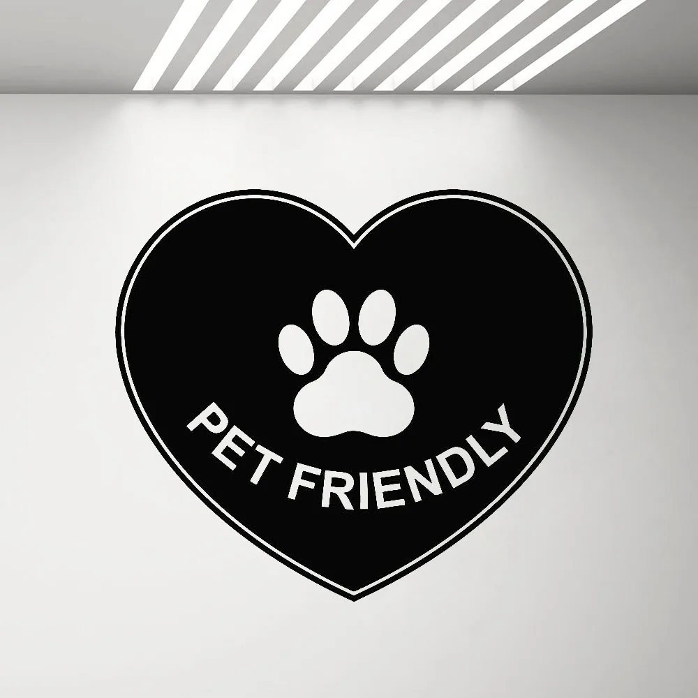 Vinyl Wall Decal Pet Friendly Sign Sticker Animals Love Heart Paw Print Window Wall Stickers Cafe Lounge Shop Decor Posters G897