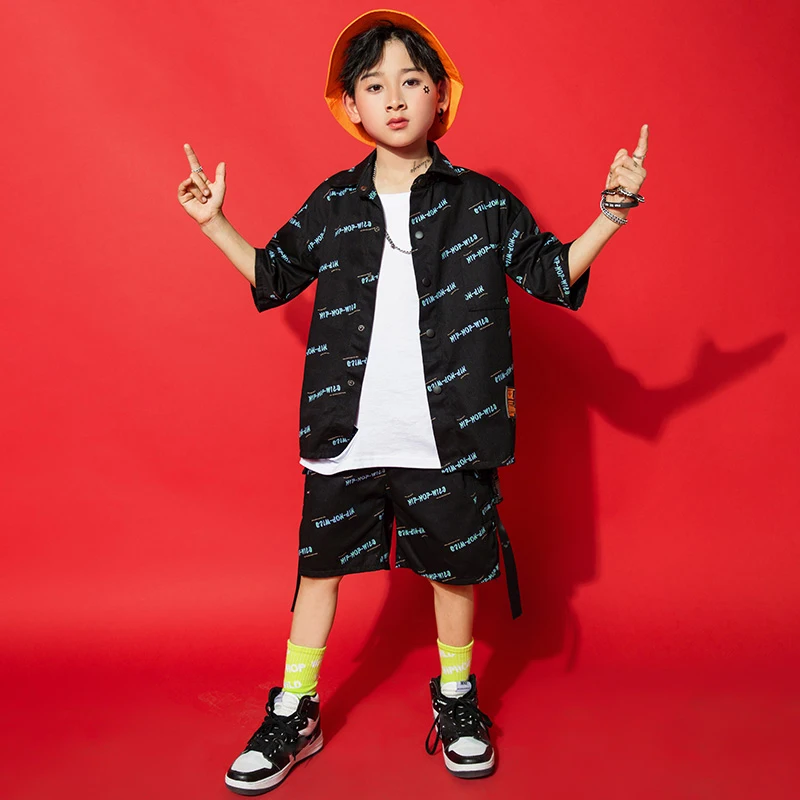 

Children Hip Hop Dance Clothes Short Sleeved Loose Hiphop Shirt Shorts Girls Boys Jazz Dance Costumes Stage Kpop Outfit SL4928