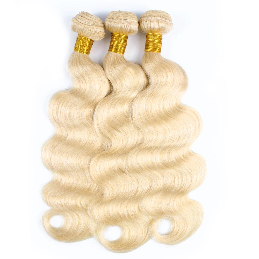 Kisshair #613 blonde hair bundle 3 pcs body wave Brazilian human hair pre-colored bleach blonde extensions