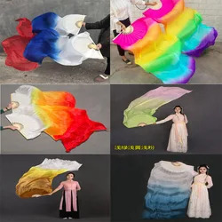 New Customized 100% Real Silk Belly Dance Fan Veils 1pair/2pcs Bamboo-Ribs Stage Dancing Fan for Women/Girls 1.5m/1.8m/2.1m
