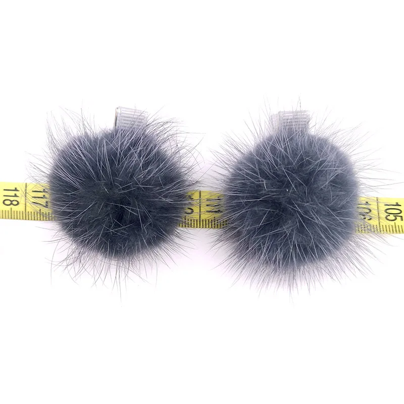 Baby Girls Real Mink Fur pompom Hair Clips 5cm Big Princess Barrette Childs Kids Headbands Hair Accessories 2pcs Christmas gift