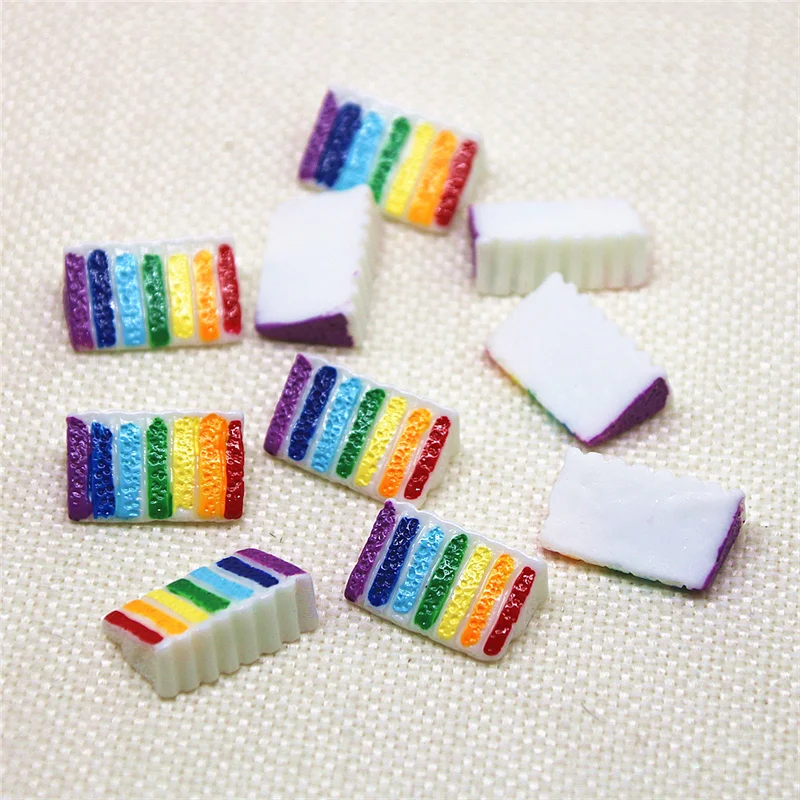 Rainbow cake 10PCS Resin Flatback Cabochon Miniature Food Art Supply Decoration Charm Craft 14x21mm