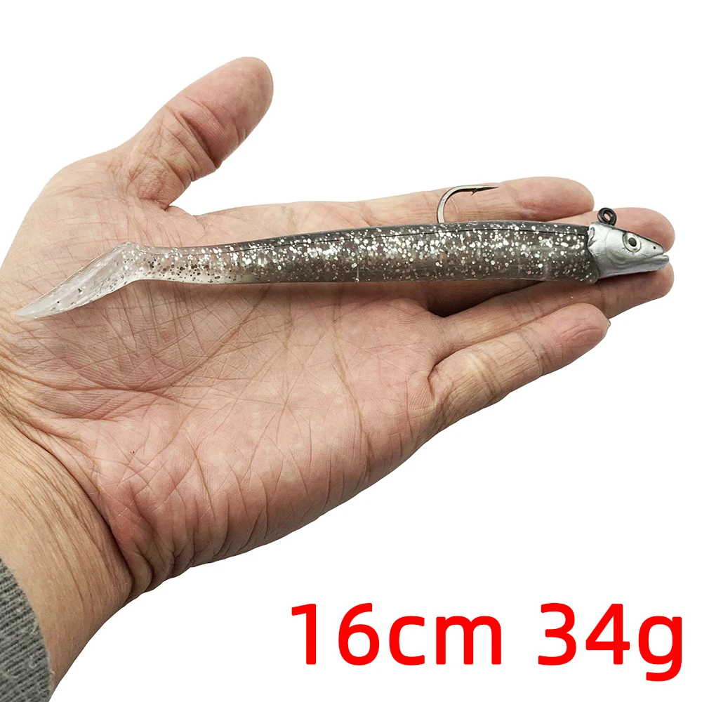 10g 19g 34g Glow Eel Soft Lure Wobbler Artificial Bait Silicone Sea Bass Pike Rockfish Grouper Carp Fishing Sink Jig Head Tackle