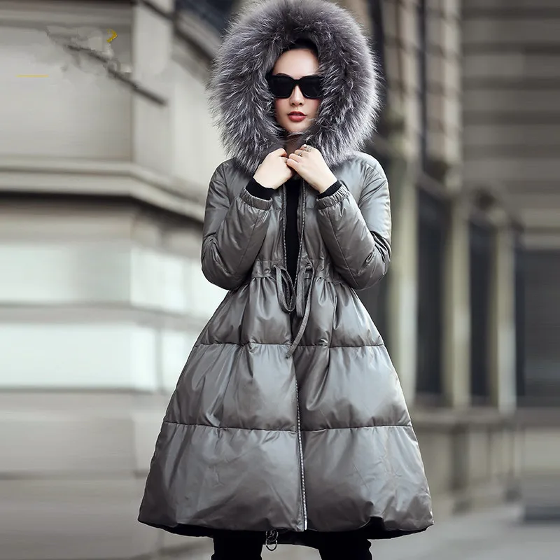 

300% Real Sheepskin Coat Female Raccoon Fur Collar Down Jacket Woman Hooded Winter Jacket Women Leather Jackets MY3703