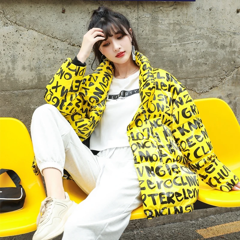 2026 New Autumn Winter Outfits Letters Full Letters Print Down Jacket Bread Jacket Women Loose Trendy Fashion Womens Clothing